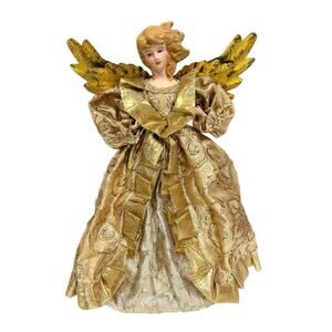 Gold Angel Tree Topper with Metal Wings Holiday Christmas Decor 12”